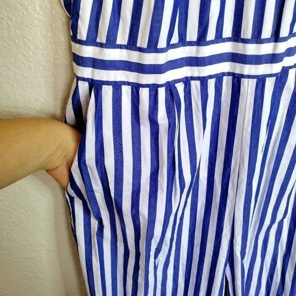 J. Crew Blue White Striped Halter Jumpsuit H7371 Women's Size 12 - Picture 8 of 10